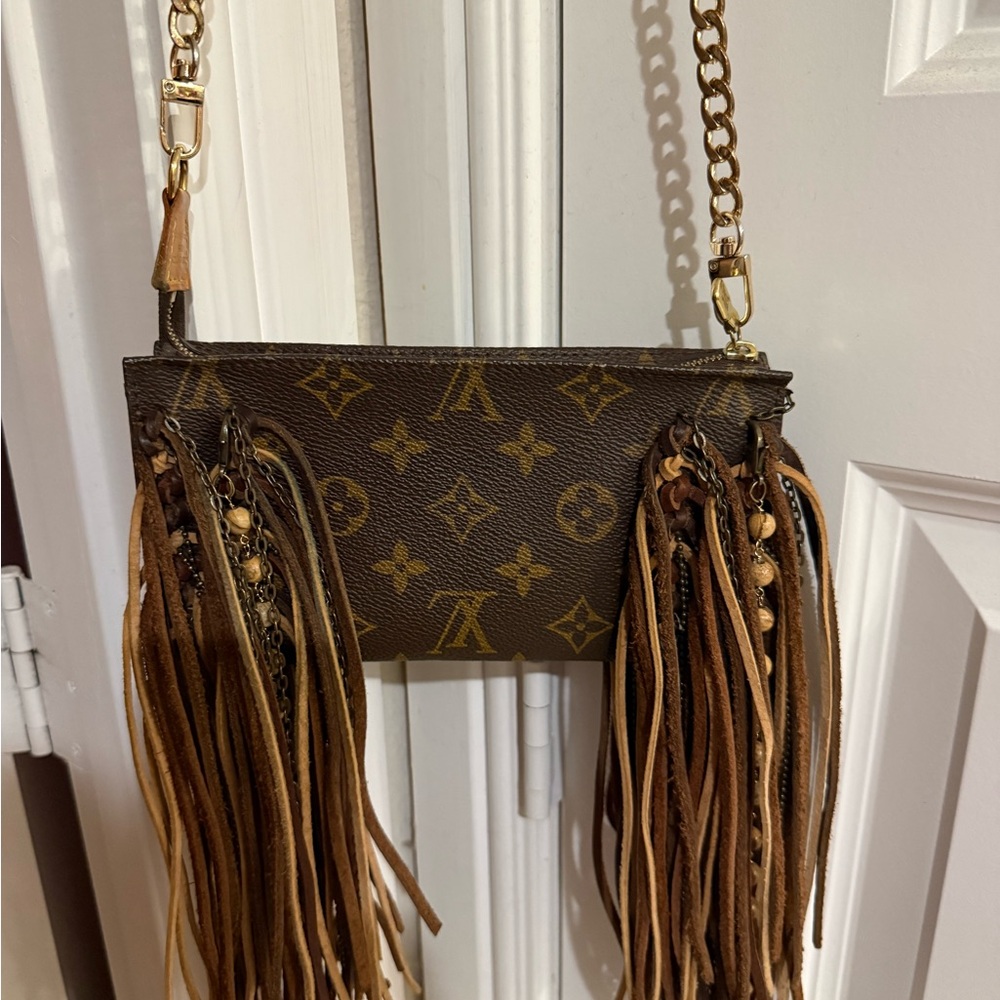Louis Vuitton Brown Monogram Fringe Crossbody with Gold Chain